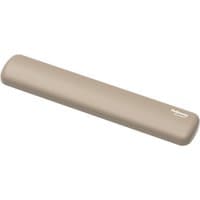 Beige Fellowes keyboard wrist rest with ergonomic design and antibacterial protection, rectangular and compact.
