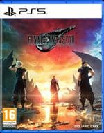 Final Fantasy VII Rebirth for PS5 features a vibrant cover with characters against a dramatic sunset backdrop, showcasing the game's title and Square Enix branding.