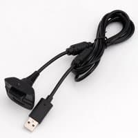 Black 1.8M USB charging cable for XBOX 360 controller with a USB plug and controller connector.