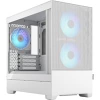White Fractal Design Pop Mini Air Mini Tower Case with mesh front panel and two RGB fans visible through side window.