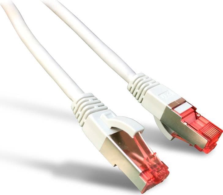 Grey 7-meter Cat6 S/FTP networking cable with red connectors, featuring a sturdy design for enhanced performance and reduced interference.