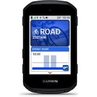 Black Garmin Edge 550 GPS computer with color touchscreen displaying cycling data and navigation icons.