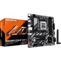 GIGABYTE B840M D3HP WIFI6E motherboard, black PCB, silver heatsinks, orange box, supports AMD Ryzen 9000 CPUs.