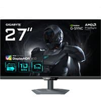 GIGABYTE G27U 27" 4K UHD gaming monitor with thin bezels, HDR support, and angular stand.