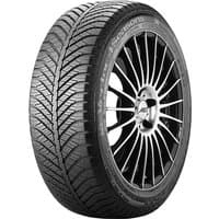 Goodyear Vector 4 Seasons tire, 235/50 R17, black with rim protection, detailed tread pattern, silver alloy wheel.