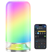 Govee Aura Smart Table Lamp with cylindrical shape, gradient LED colors, and smartphone app for control.