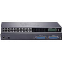 Black Grandstream GXW4232V2 gateway with 32 ports, LCD display, and dual DB25 connectors on the front panel.