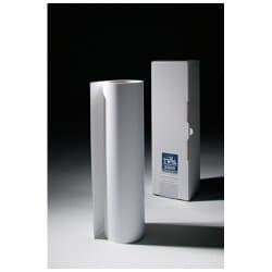 White roll of Hahnemuehle Photo Rag Baryta paper, 24 inches wide and 12 meters long, displayed next to its gray packaging box with a blue label.