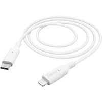 White Hama 1m lightning cable with USB-C and lightning connectors, sleek design, suitable for charging and data transfer.