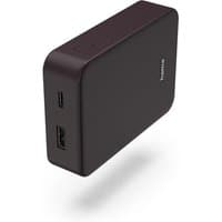 Black Hama power bank with 10000 mAh capacity, USB and USB-C ports, textured surface, and compact rectangular design.