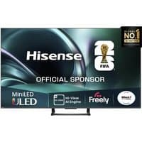 Hisense 50" 4K Mini LED Smart TV with sleek black frame, 144Hz refresh rate, and FIFA sponsorship logo on screen