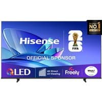 Hisense 55" E78QTUK QLED Smart AI TV with thin bezel, vibrant display, and Freely logo on screen.