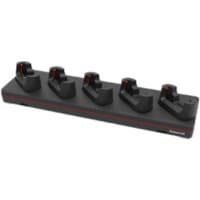 Black Honeywell charging dock for five handheld mobile computers with red accents and compact design.