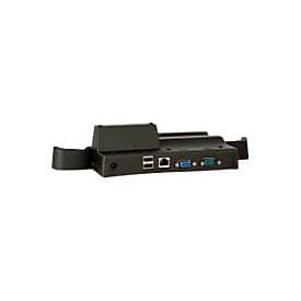 Black Honeywell RT10-CD mobile device dock station with multiple ports, including USB and VGA, designed for tablets, featuring a sturdy plastic construction.