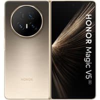 Gold Honor MAGIC V5 smartphone, foldable design, large 7.95" display, circular rear camera module, sleek finish.