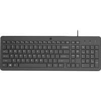 Black HP 150 WD USB keyboard with full-size layout, numeric keypad, and French key markings.