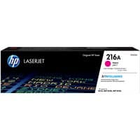 HP 216A Magenta LaserJet toner cartridge box, black with HP logo, magenta dot, and colorful text design.