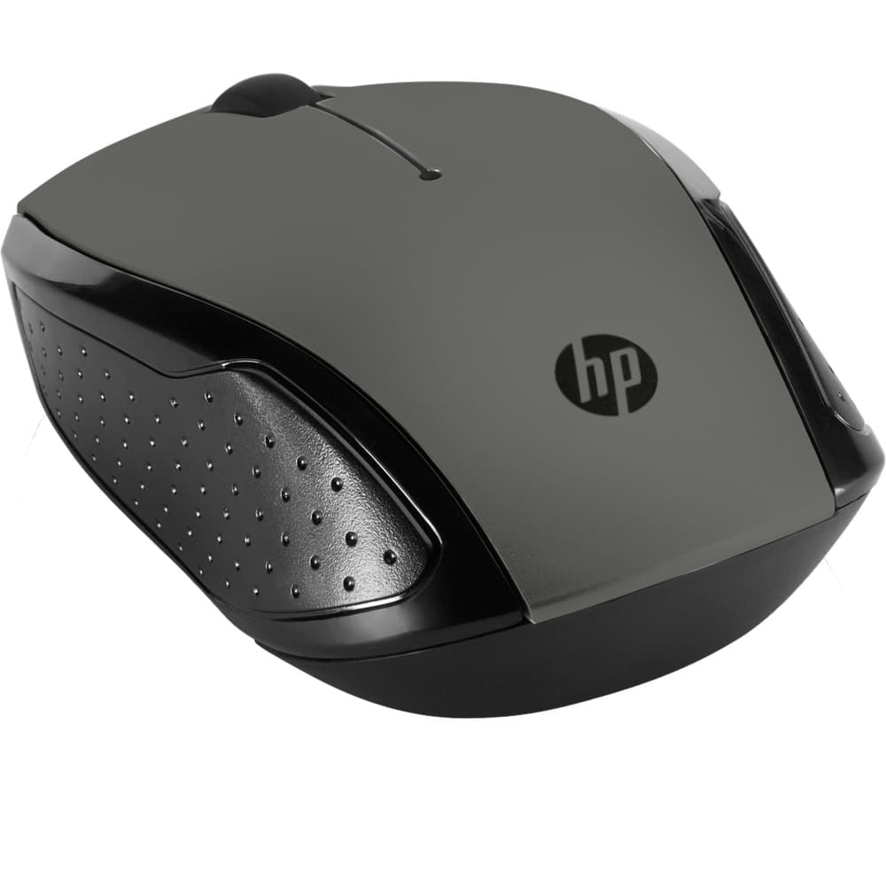 Wireless optical mouse in black and gray, featuring a sleek design, three buttons, and a 1300 DPI sensor for precise tracking.