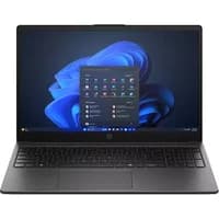 Black HP 250R 15.6" laptop with Intel Core i5, Full HD display, sleek design, Windows 11 interface visible.