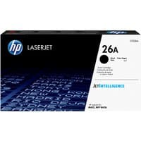 Black HP 26A LaserJet toner cartridge box with blue text and JetIntelligence branding.