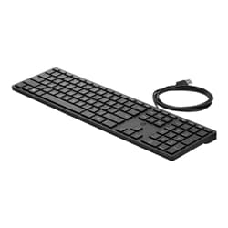 Black wired keyboard featuring a sleek design with a full set of keys, including function keys, and a USB cable for connectivity.