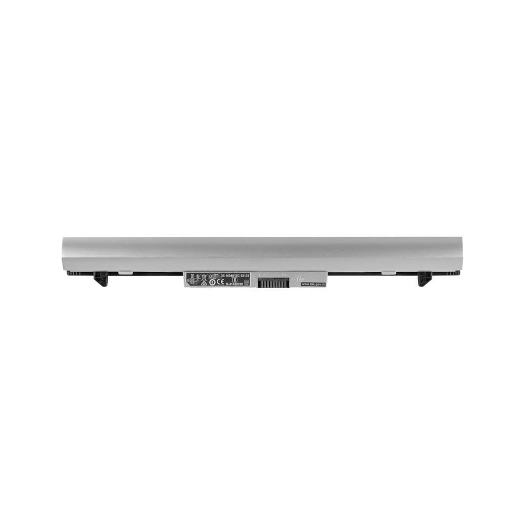Silver HP lithium-ion battery with a capacity of 41.9Wh, featuring a sleek design, venting slots, and connection ports on the underside.