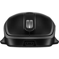 Black HP 515 wireless mouse with ergonomic design, silver scroll wheel, and USB-C charging port.