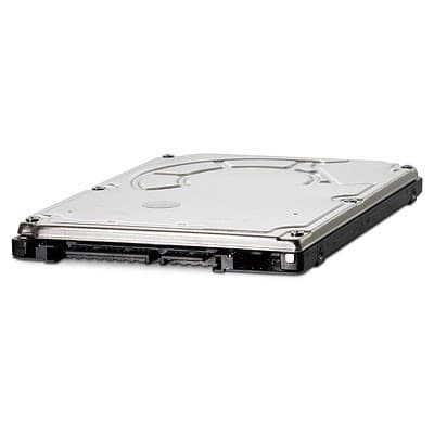 HP 634919-001 internal hard drive, 500 GB capacity, 7200 RPM speed, 2.5-inch size, featuring a silver metal casing and black plastic edges with a Serial ATA connector.