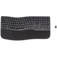 Black HP 680 Comfort Dual-Mode AZERTY keyboard with ergonomic wave design and detachable USB receiver.