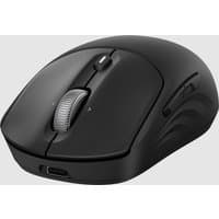 Black HP 705 rechargeable wireless mouse with scroll wheel, USB-C port, and side buttons.
