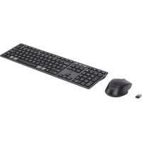 Black HP 720 wireless keyboard and mouse combo with USB receiver, featuring a sleek design and full-size layout.