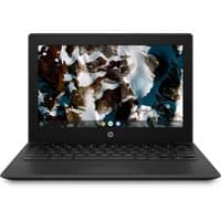 Black HP Chromebook 11 G9 with 11.6-inch touchscreen, Intel Celeron N4500, and sleek design.