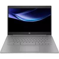 Grey HP Chromebook 14-inch with Intel Celeron, slim design, full keyboard, and sleek display.
