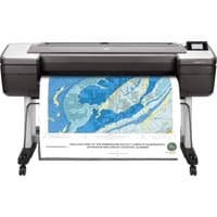 HP Designjet T1700dr 44-in printer, sleek black and gray design, large color map print output, touchscreen panel.