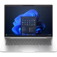 Silver HP EliteBook 640 G11 laptop, 14" screen, Windows 11 interface, sleek design, backlit keyboard.