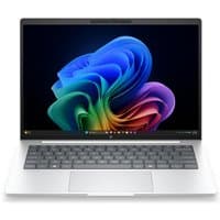 HP EliteBook 8 G2i 14" silver notebook with Intel Core Ultra 5, slim bezel, backlit keyboard, vibrant display.