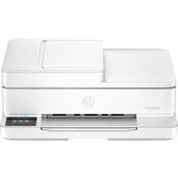 White HP ENVY 6530e wireless all-in-one printer with flatbed scanner and control panel on the front left side.