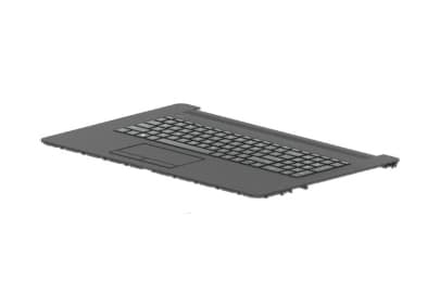 Black plastic laptop housing base with an integrated keyboard, featuring a standard layout and a textured surface for grip.