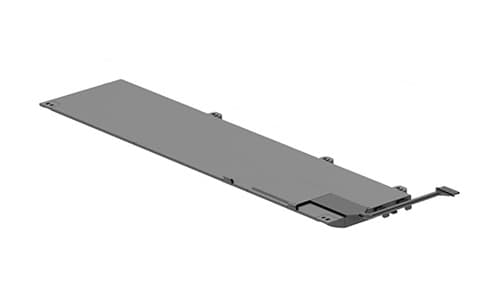 Black rectangular laptop battery with a flat design, featuring a connector tab and multiple mounting points for secure installation in compatible HP laptops.