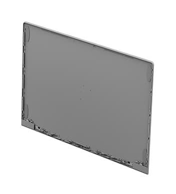 Gray plastic display cover for HP laptops, featuring a smooth surface with cutouts for hinges and connectors, designed for durability and precise fit.