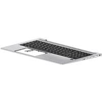 Silver HP M53307-051 laptop keyboard with black keys and integrated touchpad.