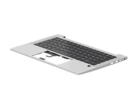 Gray laptop keyboard spare part with black keys, featuring a sleek design and cut-out for internal components, suitable for HP N45436-BA1 models.
