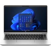 Silver HP ProBook 440 G10 laptop with 14" display, black keyboard, and Windows 11 Pro interface shown on screen.