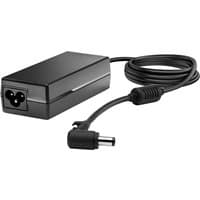 Black HP Thin Client 65W power supply with attached cable and right-angle connector.