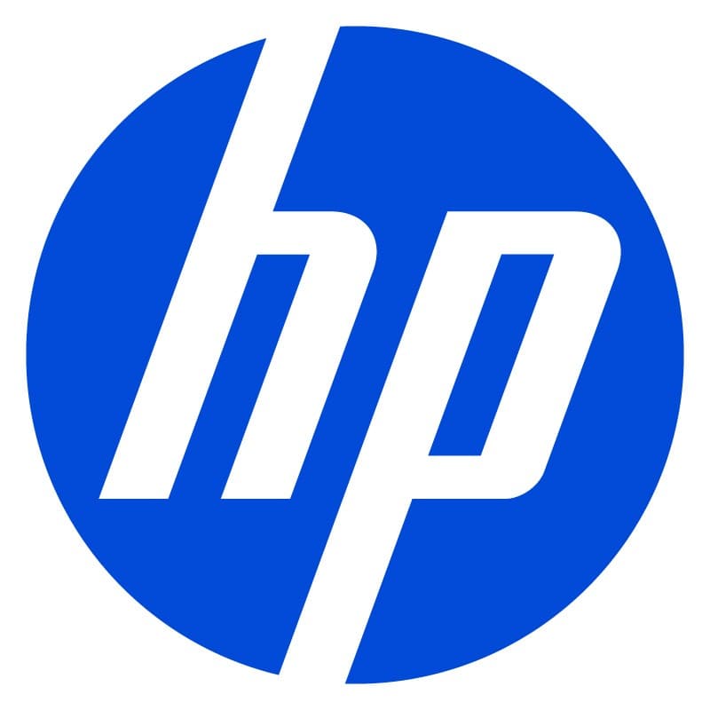 Blue circular logo featuring the white letters "hp" in a modern font, representing the HP brand.
