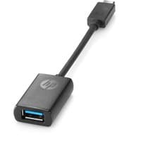 Black HP USB-C to USB 3.0 adapter with a short cable and HP logo on the rectangular USB 3.0 port housing.