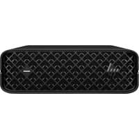 Black HP Z2 Mini G9 workstation with textured front panel, compact design, and subtle HP logo.