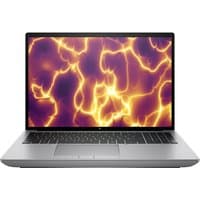 Silver HP ZBook Fury laptop, 16-inch display, black keyboard, sleek design, thin bezels, Windows 11 Pro interface.