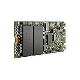 HPE 480GB SATA 6G Read Intensive M.2 SSD featuring a green circuit board with black memory chips and gold connectors, designed for high-performance storage solutions.