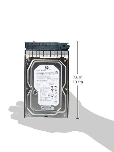 500GB HPE internal hard drive with 3G SATA interface, 7.2K RPM speed, 3.5-inch size, featuring a metallic casing and a label with specifications on the back.